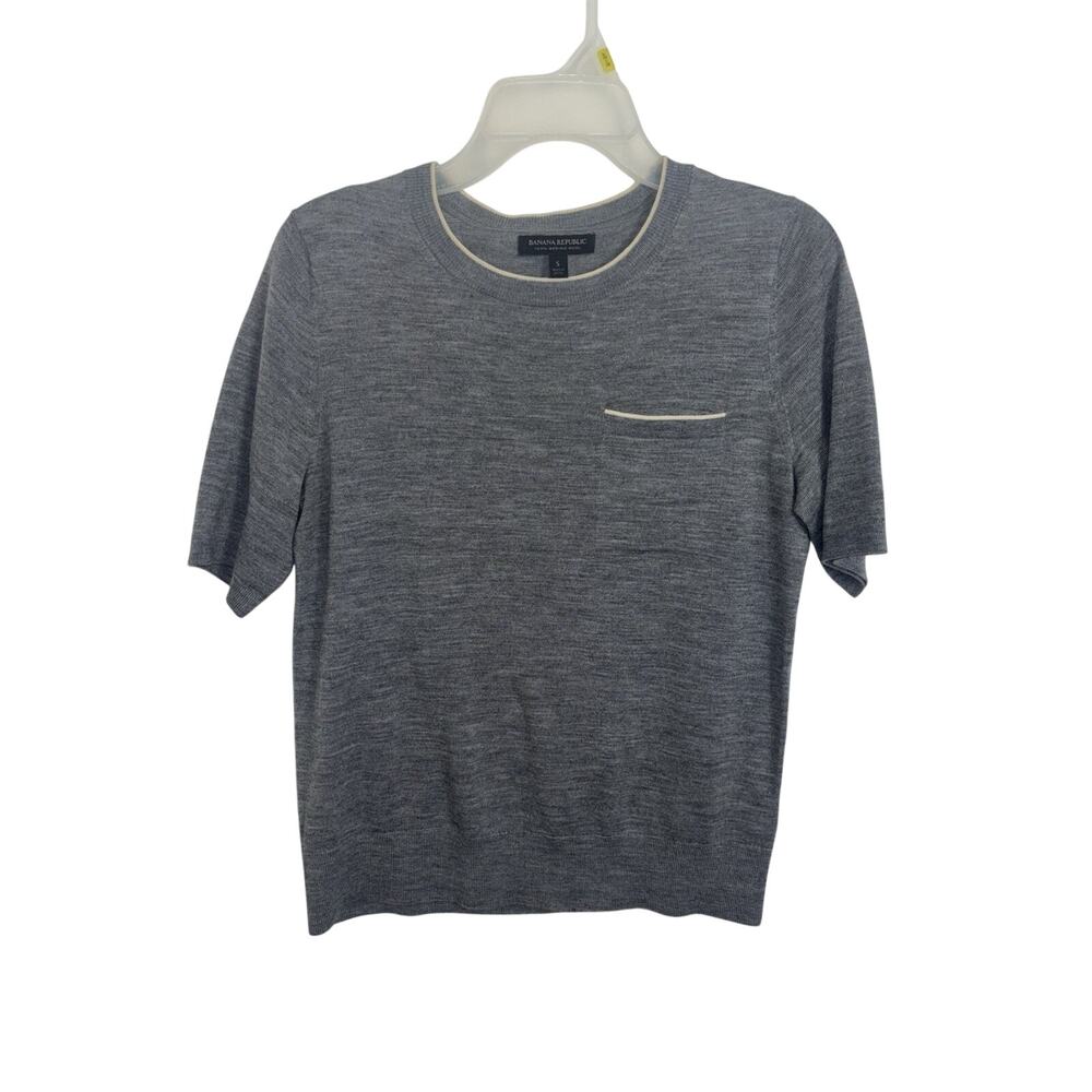 Banana Republic 100% Merino Wool Short Sleeve Pocket Top Small Minimal
